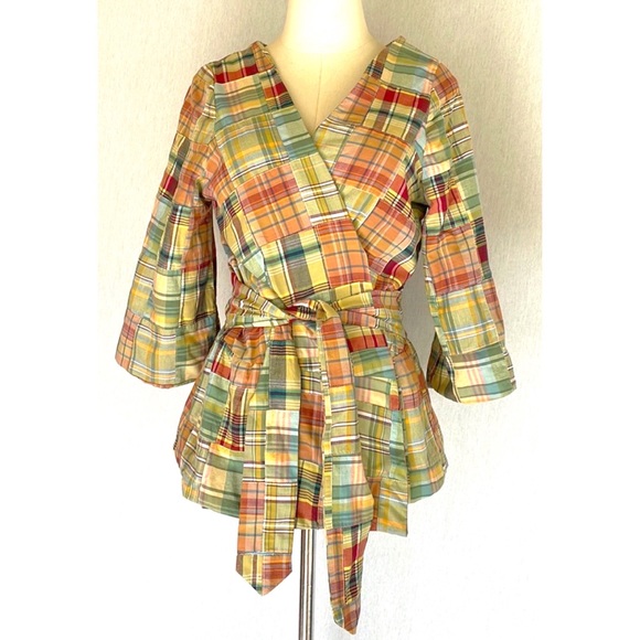 American Connection Jackets & Blazers - Plaid patchwork belted jacket